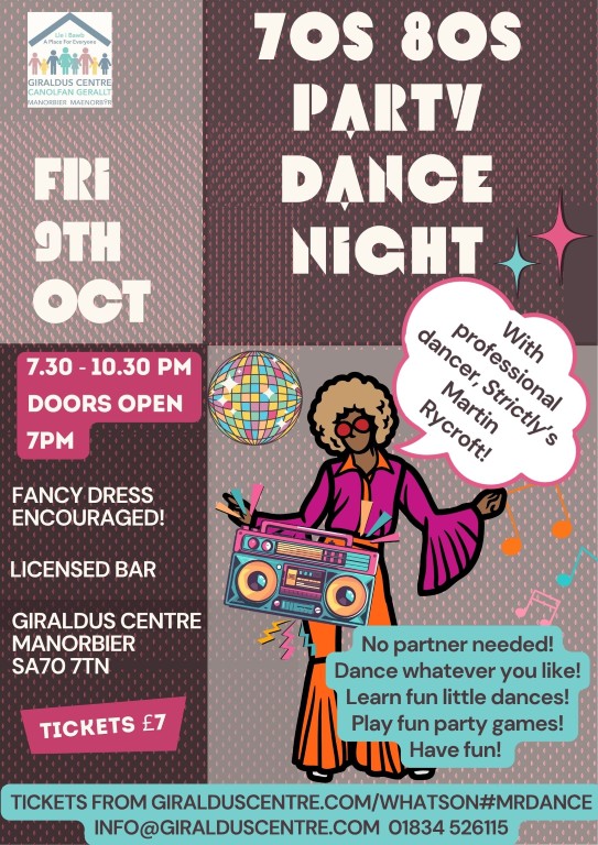 70s 80s Party Dance Night at Giraldus Centre Manorbier