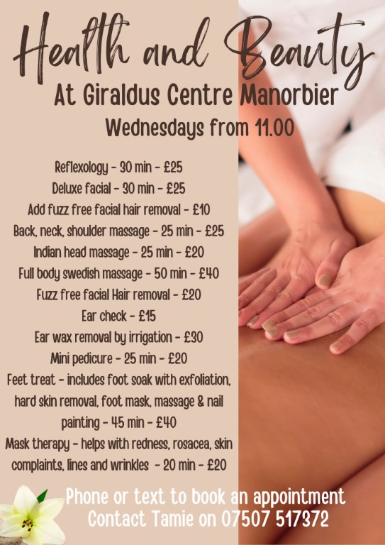 Health and Beauty Clinic at Giraldus Centre Manorbier